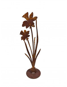 Frühlingsdeko Dekorative Narzisse aus Edelrost auf einer Standplatte - Höhe 23 cm 
Höhe 23 cm