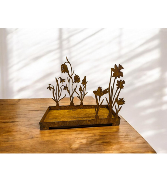 Frühlingsdeko Frühlingsblüher Tablett - Eckig - Länge 35 