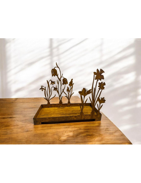 Frühlingsdeko Frühlingsblüher Tablett - Eckig - Länge 35 