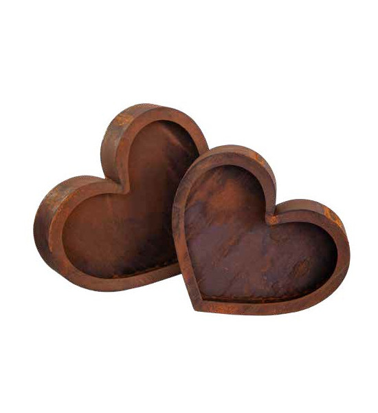 Herzige Dinge - Edelrost Dekoherzen Liegendes rundliches Pflanzherz mit Rand - Breite 43 cm Rundlich liegendes Herz mit Rand