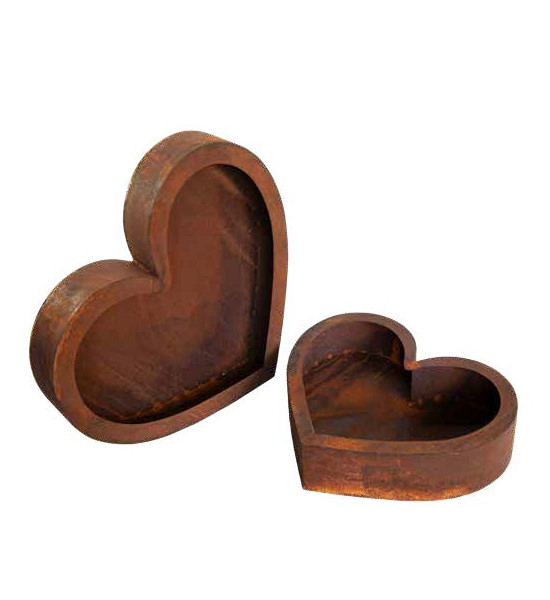 Herzige Dinge - Edelrost Dekoherzen Liegendes rundliches Pflanzherz mit Rand - Breite 43 cm Rundlich liegendes Herz mit Rand