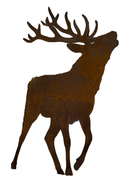 rostige Deko Hirsche und Rehe XL Deko Hirsch - Röhrend - Doppeltes Geweih - 120 cm hoch - mit Steckverbindung 
Der Hirsch hat o