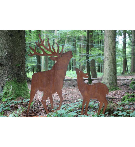rostige Deko Hirsche und Rehe XL Deko Hirsch - Röhrend - Doppeltes Geweih - 120 cm hoch - mit Steckverbindung 
Der Hirsch hat o