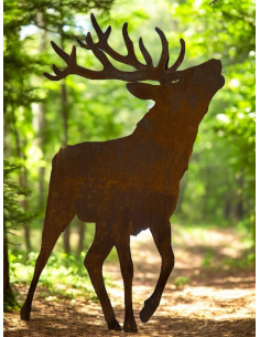 rostige Deko Hirsche und Rehe XL Deko Hirsch - Röhrend - Doppeltes Geweih - 120 cm hoch - mit Steckverbindung 
Der Hirsch hat o 2