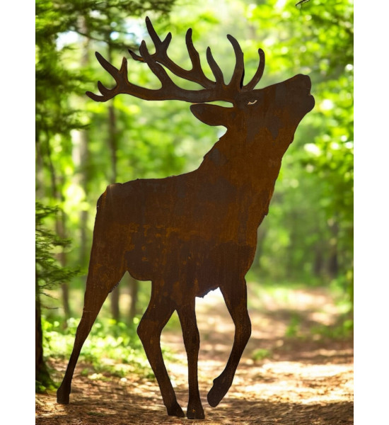 rostige Deko Hirsche und Rehe XL Deko Hirsch - Röhrend - Doppeltes Geweih - 120 cm hoch - mit Steckverbindung 
Der Hirsch hat o