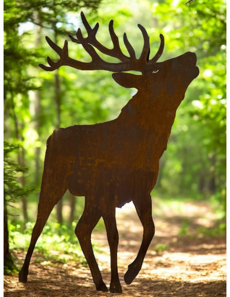rostige Deko Hirsche und Rehe XL Deko Hirsch - Röhrend - Doppeltes Geweih - 120 cm hoch - mit Steckverbindung 
Der Hirsch hat o