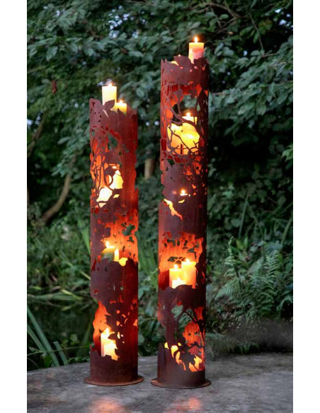 Blätter und Zweige Rostsäule als Windlichtsäule - Canopy Blätterdach - mit 4 Böden - Rund - Höhe 144 cm 
mit 4 Böden
rund, mit