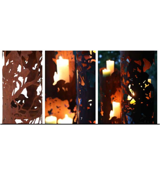 Blätter und Zweige Rostsäule als Windlichtsäule - Canopy Blätterdach - mit 4 Böden - Rund - Höhe 144 cm 
mit 4 Böden
rund, mit