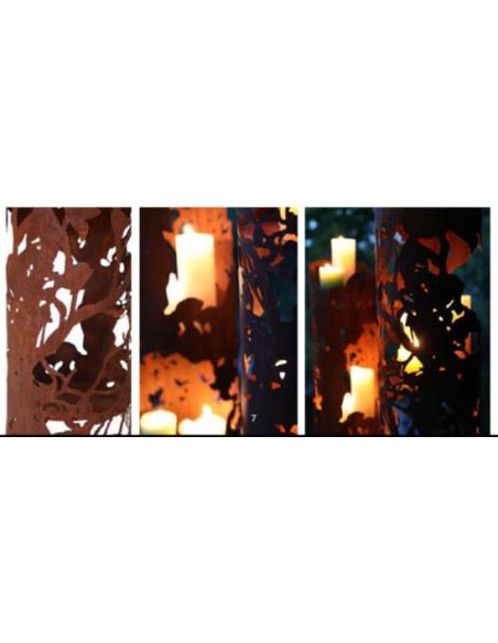 Blätter und Zweige Rostsäule als Windlichtsäule - Canopy Blätterdach - mit 4 Böden - Rund - Höhe 144 cm 
mit 4 Böden
rund, mit