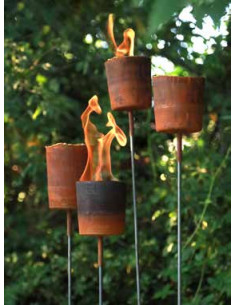 Gartenfackeln Edelstahl Edelrost Topf - ungleichmäßiger Rand - mit Hülse 8 mm - 17 cm Edelrost Topf mit Hülse unten ideal für Br 2