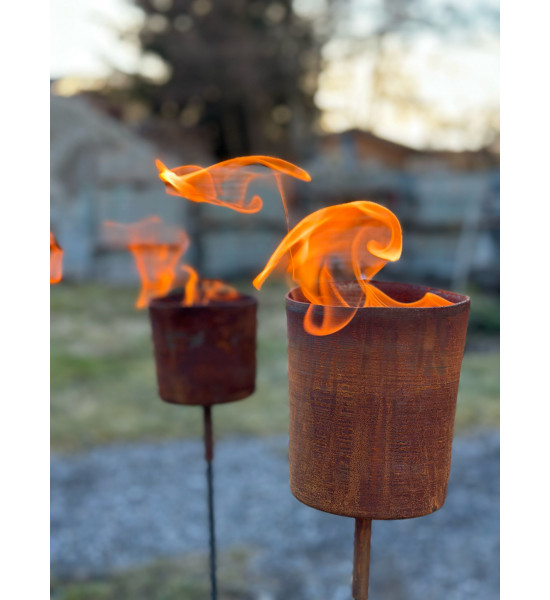 Gartenfackeln Edelstahl Edelrost Topf - ungleichmäßiger Rand - mit Hülse 8 mm - 17 cm Edelrost Topf mit Hülse unten ideal für Br