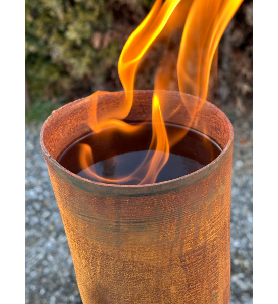 Gartenfackeln Edelstahl Edelrost Topf - ungleichmäßiger Rand - mit Hülse 8 mm - 17 cm Edelrost Topf mit Hülse unten ideal für Br