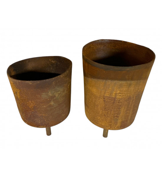 Gartenfackeln Edelstahl Edelrost Topf 1 - zum Bepflanzen oder als Gartenfackel - mit Hülse 8 mm - 14 cm Edelrost Topf mit unglei