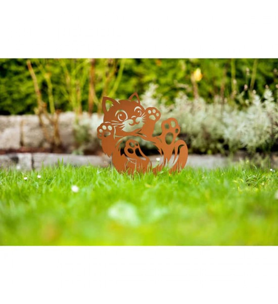 Start Beetstecker - Kuschelndes Kätzchen - Höhe 45 cm Wunderschöne Edelrost-Katze als Gartenfigur – ideal für Balkon, Terrasse o
