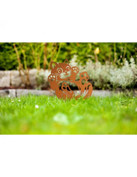 Start Beetstecker - Kuschelndes Kätzchen - Höhe 45 cm Wunderschöne Edelrost-Katze als Gartenfigur – ideal für Balkon, Terrasse o