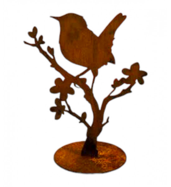 Deko Vogel auf Kirschblütenast - auf Platte - Höhe 26 cm Die Edelrost-Deko "Vogel auf Kirschblütenast" ist eine 26 cm hohe