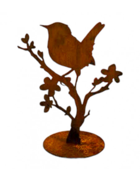 Deko Vogel auf Kirschblütenast - auf Platte - Höhe 26 cm Die Edelrost-Deko "Vogel auf Kirschblütenast" ist eine 26 cm hohe