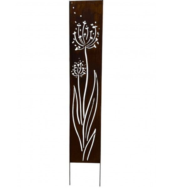 Skulpturen - Rostsäulen und Stelen Garten Stele - Allium im Wind - zum Stecken - Höhe 130 cm - Pusteblume 
Gesamthöhe 150 cm
B