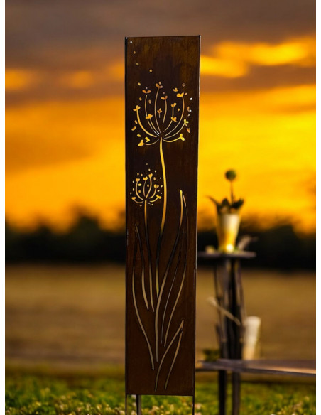 Skulpturen - Rostsäulen und Stelen Garten Stele - Allium im Wind - zum Stecken - Höhe 130 cm - Pusteblume 
Gesamthöhe 150 cm
B