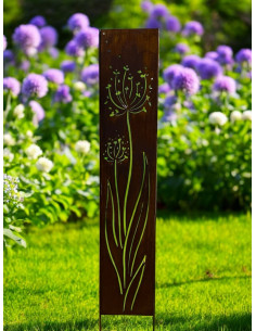 Skulpturen - Rostsäulen und Stelen Garten Stele - Allium im Wind - zum Stecken - Höhe 130 cm - Pusteblume 
Gesamthöhe 150 cm
B 2
