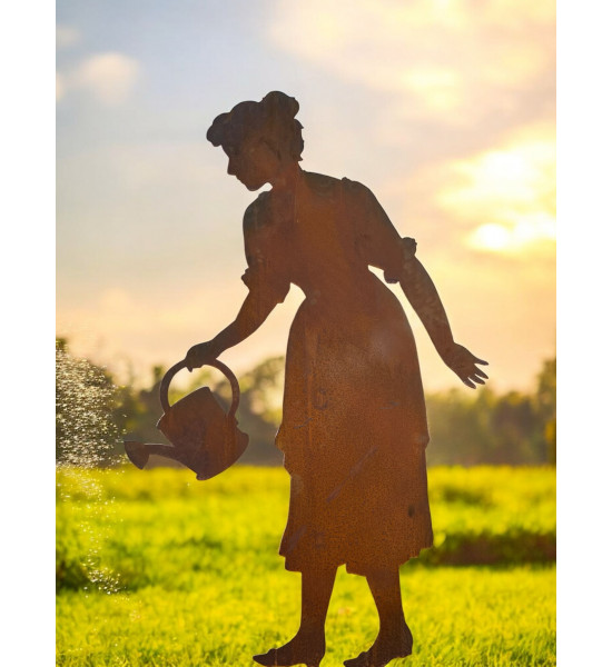 Gärtner Figur Große Gärtnerin Figur Beate mit Gießkanne - 165 cm hoch - mit Steckverbindung Die lebensgroße Gärtnerin Figur Beat