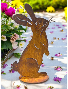 Start Dekofigur Hase Flauschig – Metall Osterhase - 30 cm hoch 
Höhe 30 cm
Breite 18 cm
auf PLatte
Die Edelrost-Deko "Hase 2