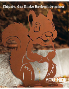 Eichhörnchen Backenhörnchen Chipsie - 32 cm hoch 
Höhe: 32 cm
Breite: 24 cm
Chipsie, das flinke Backenhörnchen
Hoch im W