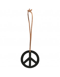 Start Peace Zeichen Metall schwarz Ø 10 cm mit Lederband 
Ø 10 cm
Materialdicke 2 mm

