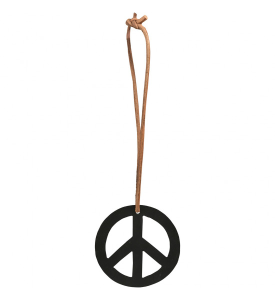 Start Peace Zeichen Metall schwarz Ø 10 cm mit Lederband 
Ø 10 cm
Materialdicke 2 mm
