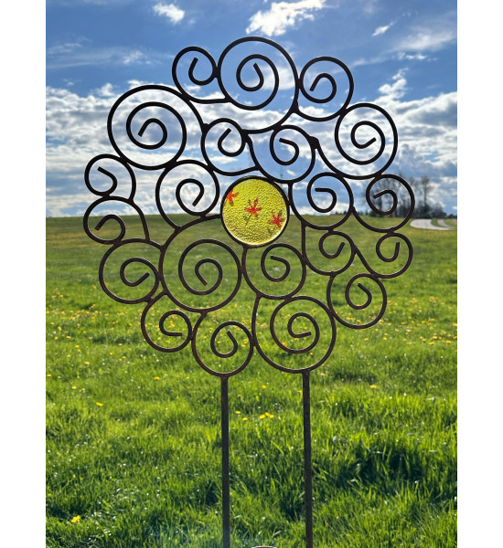 Gartenstecker Rosenstab Sol de Margerita - mit 1 handgemachten Glasscheibe - 168 cm Hoch - Sonnenstab 
Gesamthöhe 168 cm
Durch