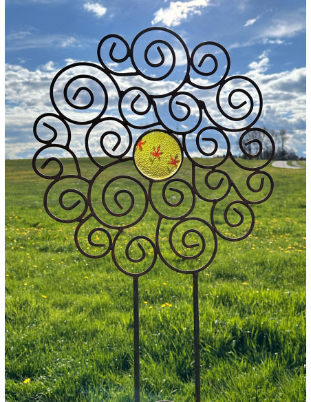 Gartenstecker Rosenstab Sol de Margerita - mit 1 handgemachten Glasscheibe - 168 cm Hoch - Sonnenstab 
Gesamthöhe 168 cm
Durch