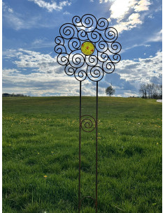 Gartenstecker Rosenstab Sol de Margerita - mit 1 handgemachten Glasscheibe - 168 cm Hoch - Sonnenstab 
Gesamthöhe 168 cm
Durch 2