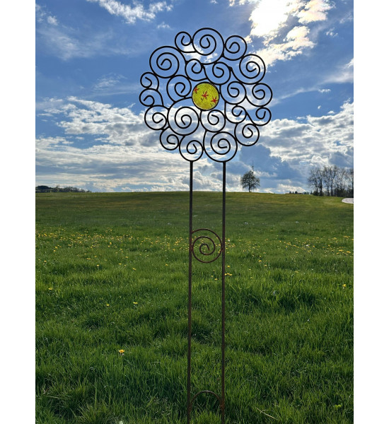 Gartenstecker Rosenstab Sol de Margerita - mit 1 handgemachten Glasscheibe - 168 cm Hoch - Sonnenstab 
Gesamthöhe 168 cm
Durch