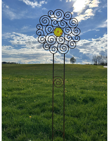 Gartenstecker Rosenstab Sol de Margerita - mit 1 handgemachten Glasscheibe - 168 cm Hoch - Sonnenstab 
Gesamthöhe 168 cm
Durch