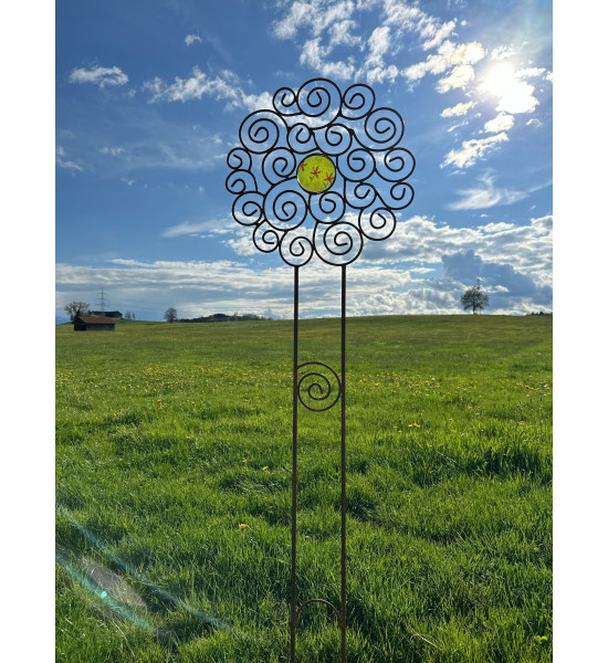 Gartenstecker Rosenstab Sol de Margerita - mit 1 handgemachten Glasscheibe - 168 cm Hoch - Sonnenstab 
Gesamthöhe 168 cm
Durch