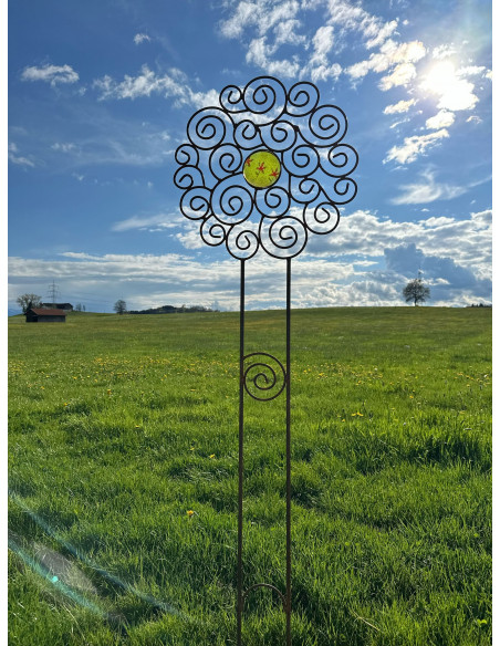 Gartenstecker Rosenstab Sol de Margerita - mit 1 handgemachten Glasscheibe - 168 cm Hoch - Sonnenstab 
Gesamthöhe 168 cm
Durch