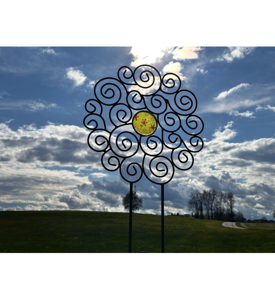 Gartenstecker Rosenstab Sol de Margerita - mit 1 handgemachten Glasscheibe - 168 cm Hoch - Sonnenstab 
Gesamthöhe 168 cm
Durch