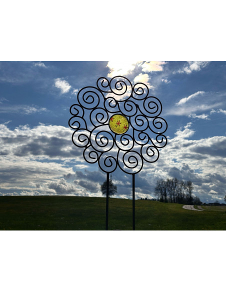 Gartenstecker Rosenstab Sol de Margerita - mit 1 handgemachten Glasscheibe - 168 cm Hoch - Sonnenstab 
Gesamthöhe 168 cm
Durch