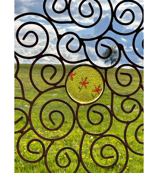 Gartenstecker Rosenstab Sol de Margerita - mit 1 handgemachten Glasscheibe - 168 cm Hoch - Sonnenstab 
Gesamthöhe 168 cm
Durch