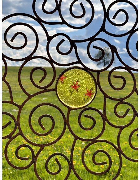 Gartenstecker Rosenstab Sol de Margerita - mit 1 handgemachten Glasscheibe - 168 cm Hoch - Sonnenstab 
Gesamthöhe 168 cm
Durch