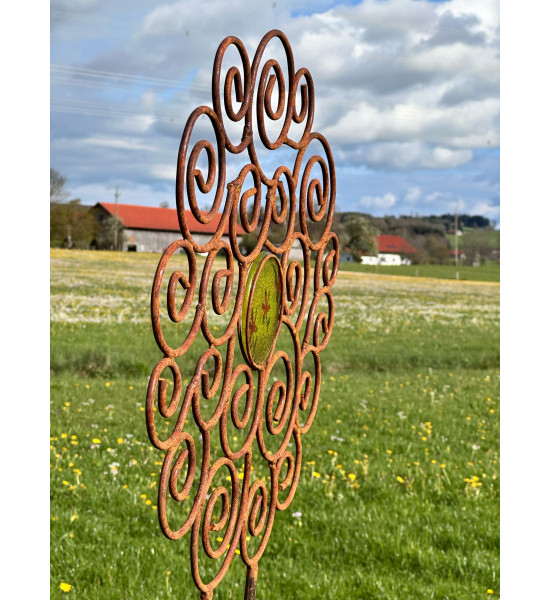 Gartenstecker Rosenstab Sol de Margerita - mit 1 handgemachten Glasscheibe - 168 cm Hoch - Sonnenstab 
Gesamthöhe 168 cm
Durch