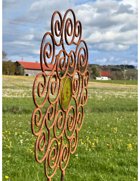 Gartenstecker Rosenstab Sol de Margerita - mit 1 handgemachten Glasscheibe - 168 cm Hoch - Sonnenstab 
Gesamthöhe 168 cm
Durch