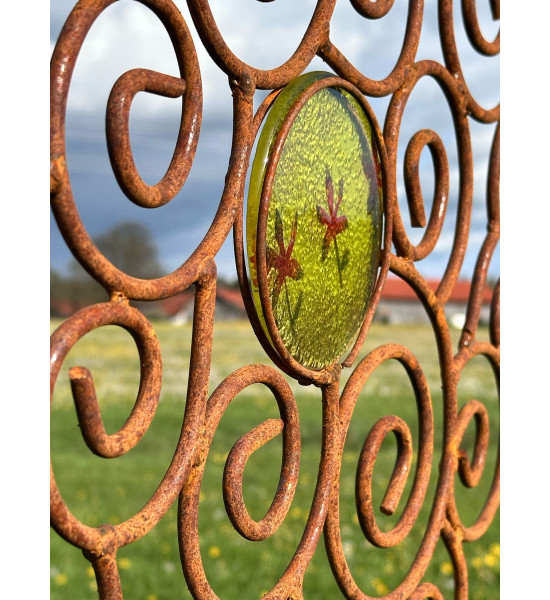 Gartenstecker Rosenstab Sol de Margerita - mit 1 handgemachten Glasscheibe - 168 cm Hoch - Sonnenstab 
Gesamthöhe 168 cm
Durch