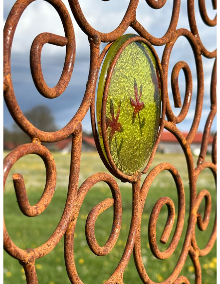 Gartenstecker Rosenstab Sol de Margerita - mit 1 handgemachten Glasscheibe - 168 cm Hoch - Sonnenstab 
Gesamthöhe 168 cm
Durch