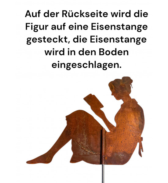 Menschen und Silhouetten Lesende Frau mit Rohr als Steckverbindung - Breite 64 cm - klein Frau mit einem angeschweißten Befestig