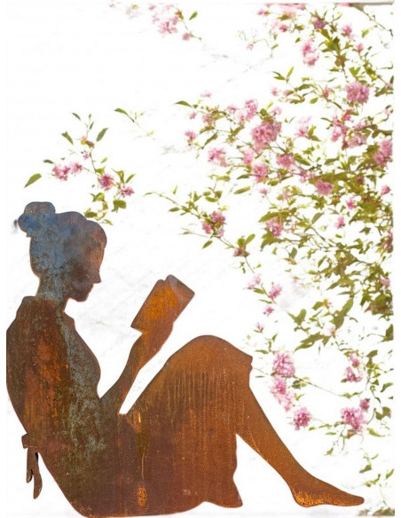 Menschen und Silhouetten Lesende Frau mit Rohr als Steckverbindung - Breite 64 cm - klein Frau mit einem angeschweißten Befestig