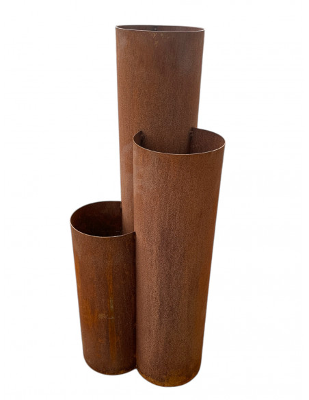 Pflanzgefäße + Schalen + Kronen Edelrost Pflanztopf aus 3 Rohren - verschiedene Höhen - groß - Höhe 120 cm - Kräuterturm Die dre