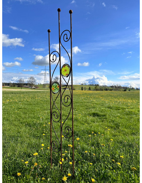 Rankhilfe Metall - Rankgitter und Rankgerüste Exklusives Rankgitter Trio mit 2 handgemachten Glasscheiben 
Die Glasscheibe wird