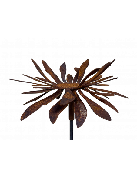 Rostdeko zum Beleuchten Teelichthalter Dahlie Ø 20 cm - mit Hülse zum Stecken Die Edelrost Gartenstab Dahlie mit Teelicht ist ei