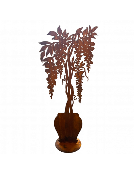 Start Metallfigur Glyzinie - Blauregen m Topf auf Platte 93 cm hoch 
Höhe 93 cm
Der Blauregen oder auch Glyzine genannt ist e